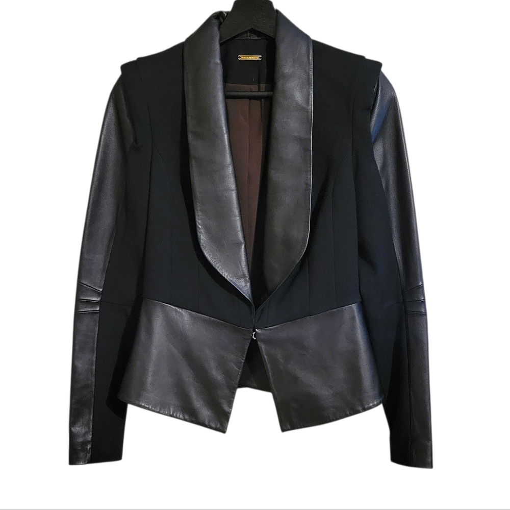 Rebecca Minkoff Black Lambskin Leather Mixed Media Blazer Jacket